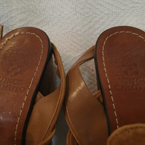 Vince Camuto Brown Suede Wood Platform Wedge 9.5 - Picture 8 of 8